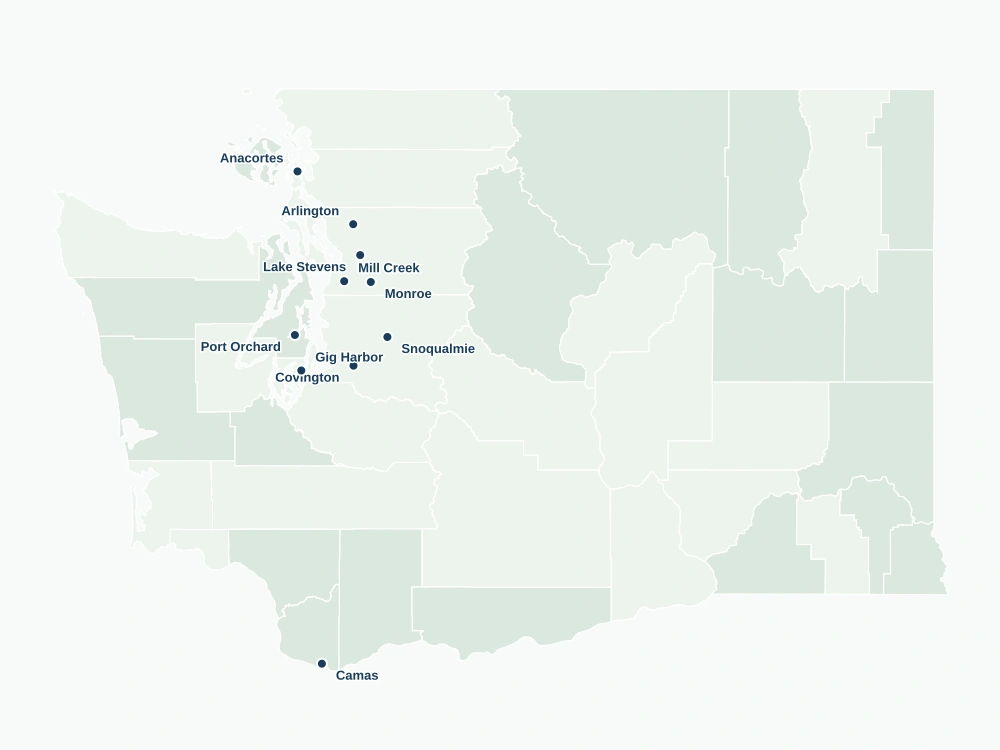 Map of Washington showing the cities served by Sell Washington Land